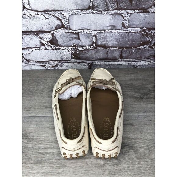 Tod’s Ivory Cream Leather Gommino Driving Moccasin Shoes Women’s Sz 40EU/9.5M US - Picture 7 of 16